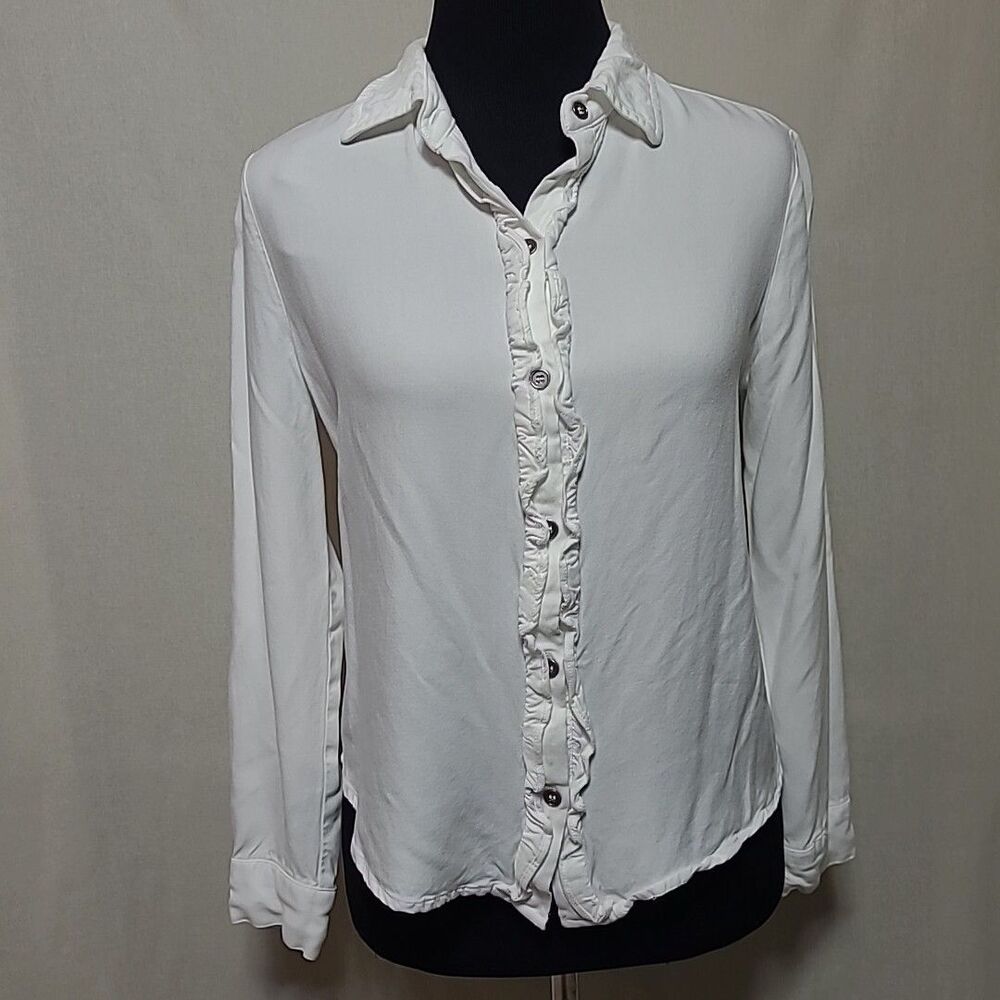 Gypsies and Moondust Long Sleeve Button Down Up Top Size M Cream Ruffle
